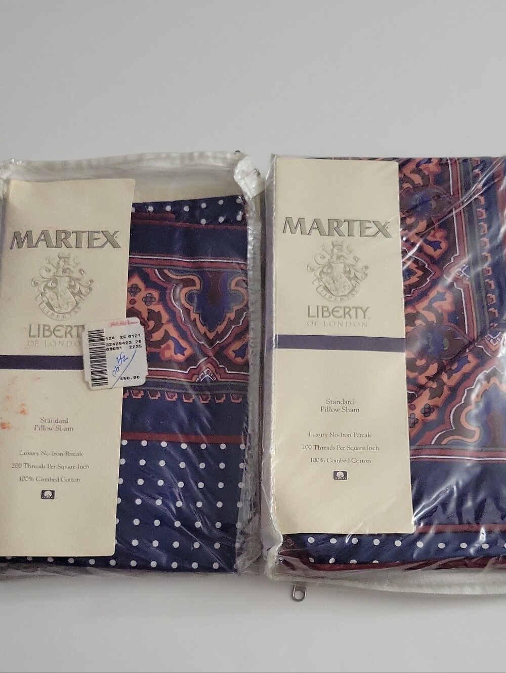 NIP 1980's Martex Liberty of London Audley Standard Sham Set Of 2